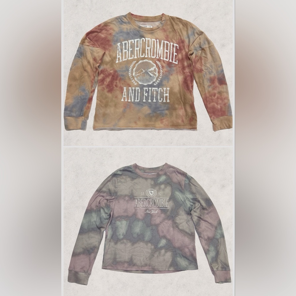 Abercrombie Kids Girls' Long Sleeve Tie-Dye Graphic Logo T-Shirt- Size 9/10